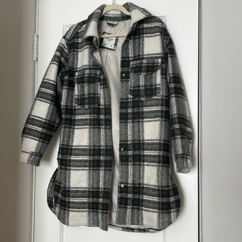 Abercrombie Green Plaid Fleece Trucker Jacket XSP